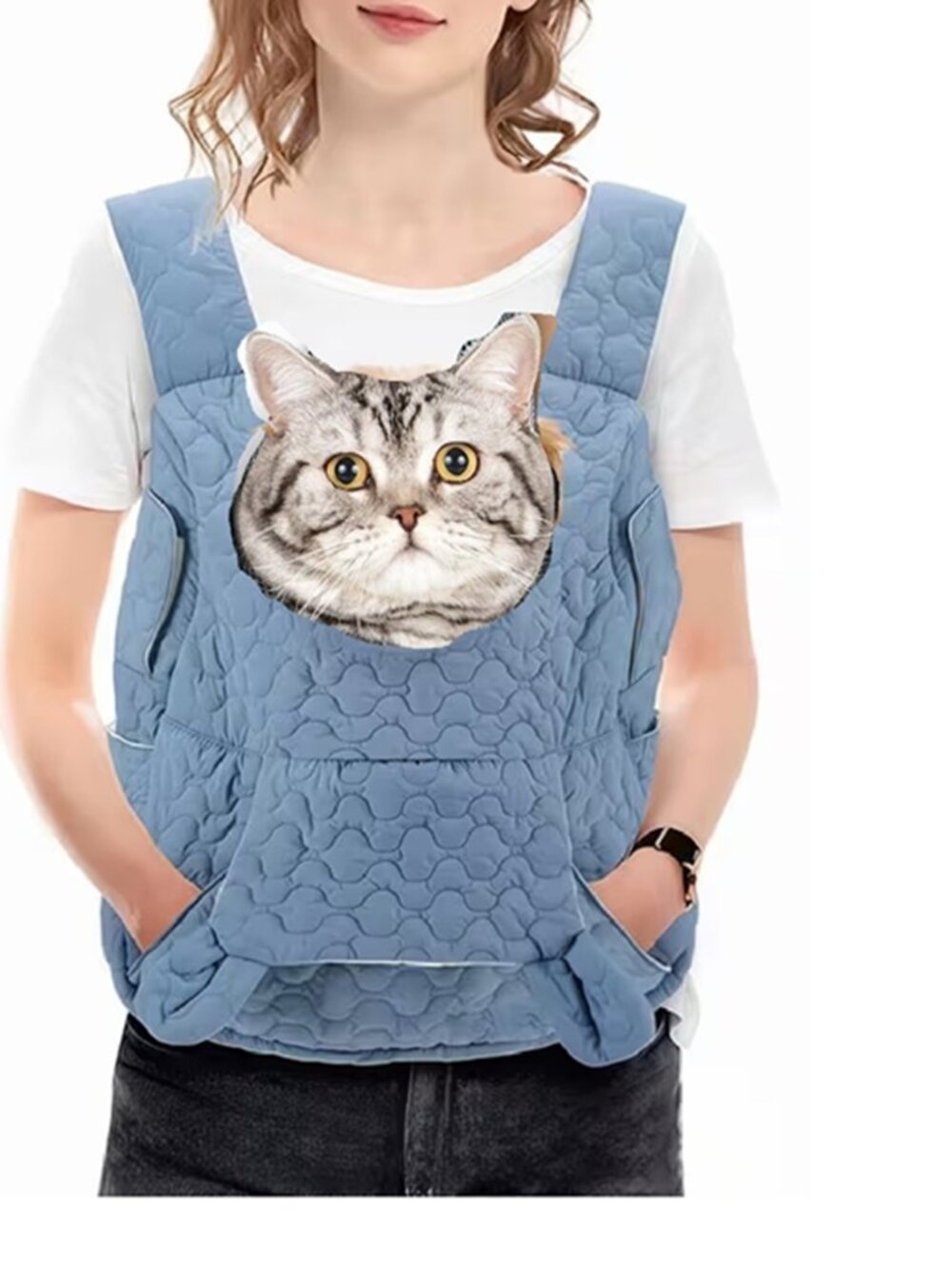Lightweight Quilted Blue Small Pet Carrier sling Bag with Padded Interior